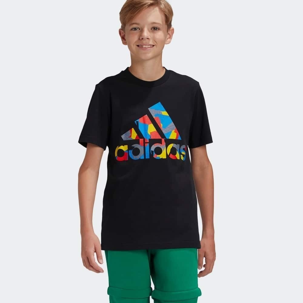 Adidas x Lego T-Shirt Kids Black Brick Patterned Graphic Logo Casual - XL